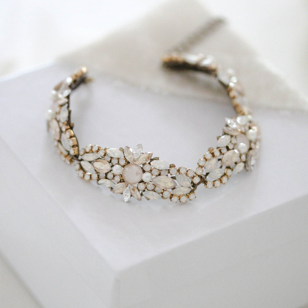 Antique gold crystal Bridal beaded bracelet - GRACE - Treasures by Agnes