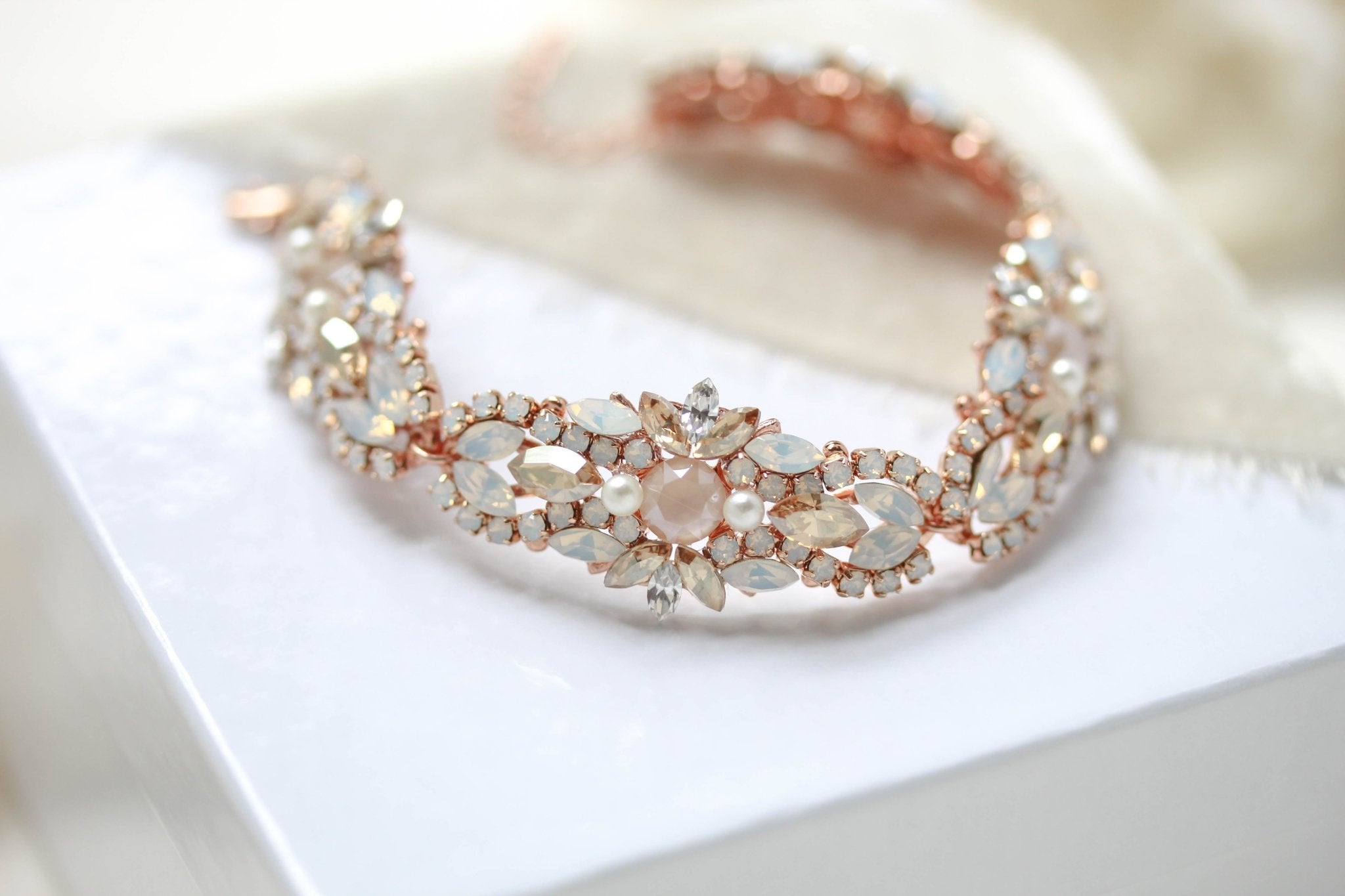 Antique gold crystal Bridal beaded bracelet - GRACE – Treasures by Agnes