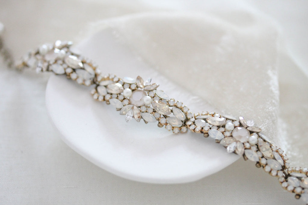 Antique gold crystal Bridal beaded bracelet - GRACE - Treasures by Agnes