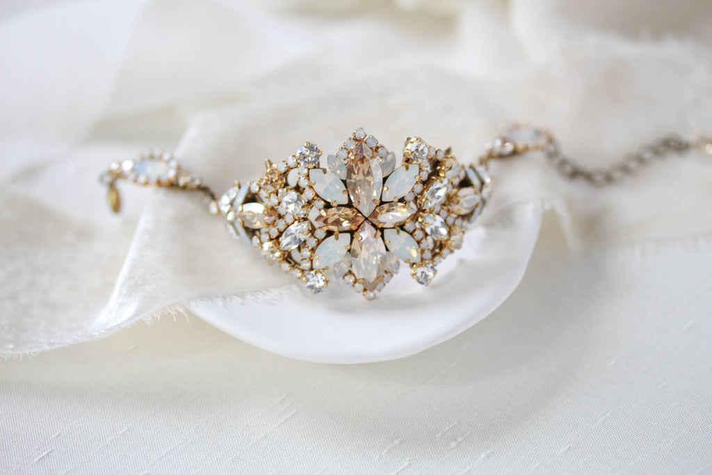 Antique gold crystal Bridal bracelet - MADELYNN - Treasures by Agnes