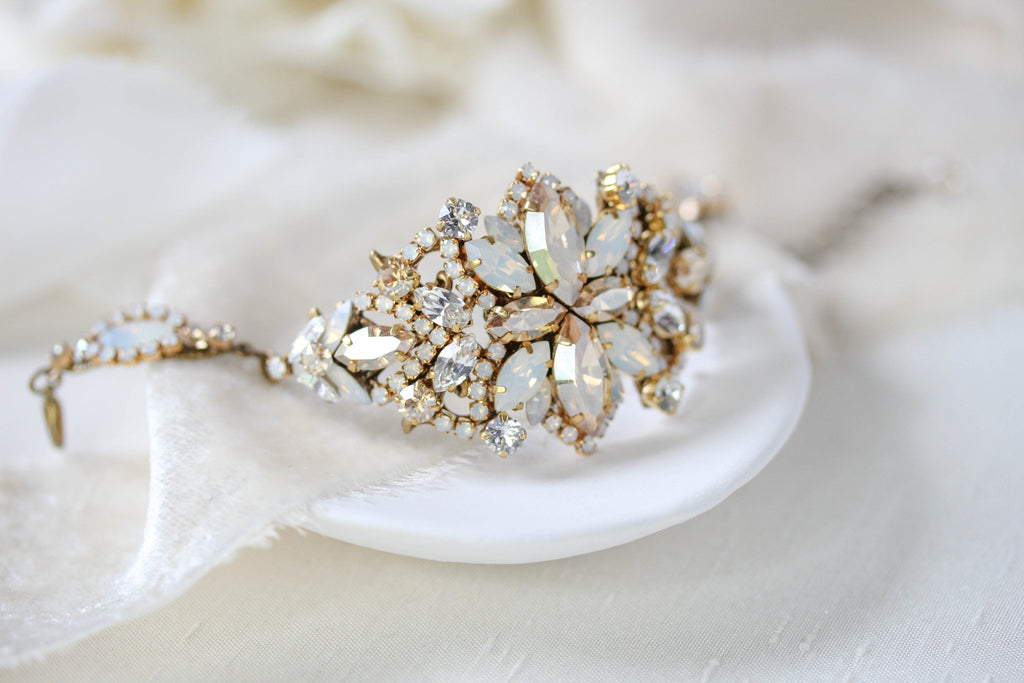 Antique gold crystal Bridal bracelet - MADELYNN - Treasures by Agnes