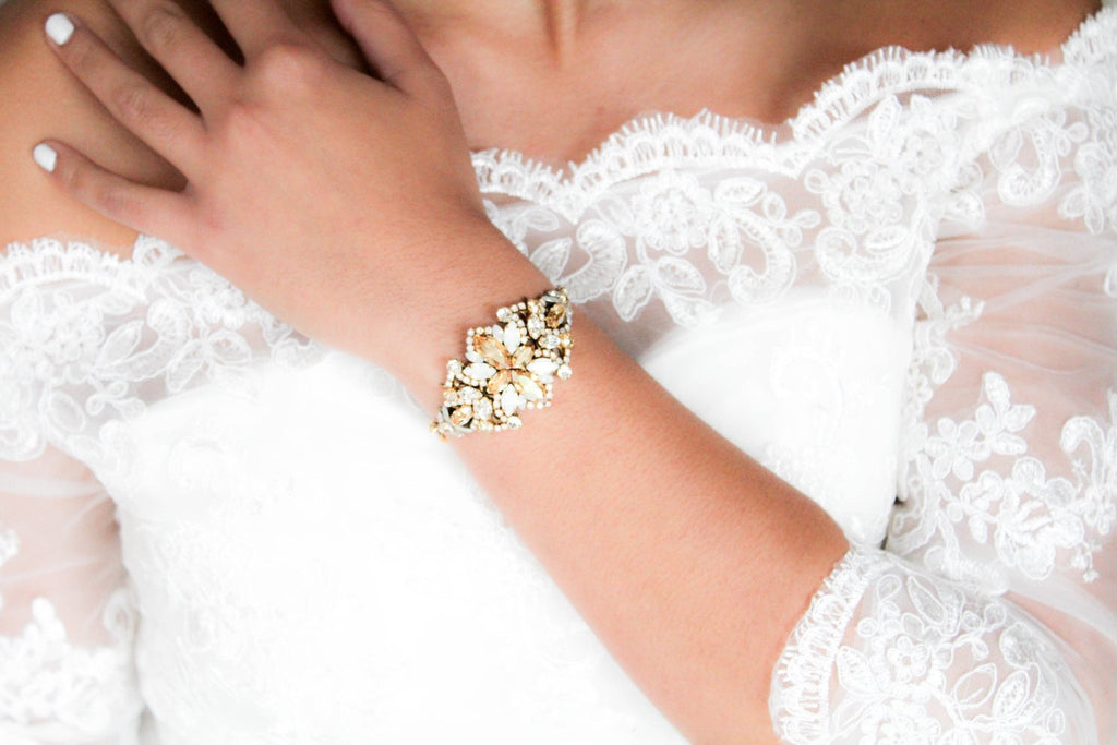 Antique gold crystal Bridal bracelet - MADELYNN - Treasures by Agnes