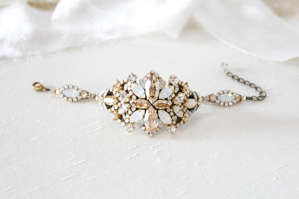 Antique gold crystal Bridal bracelet - MADELYNN - Treasures by Agnes