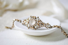Antique gold crystal Bridal cuff bracelet - ANNA - Treasures by Agnes
