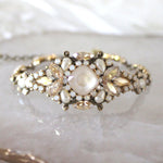 Antique gold crystal Bridal cuff bracelet - ANNA - Treasures by Agnes