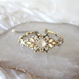 Antique gold crystal Bridal cuff bracelet - ANNA - Treasures by Agnes