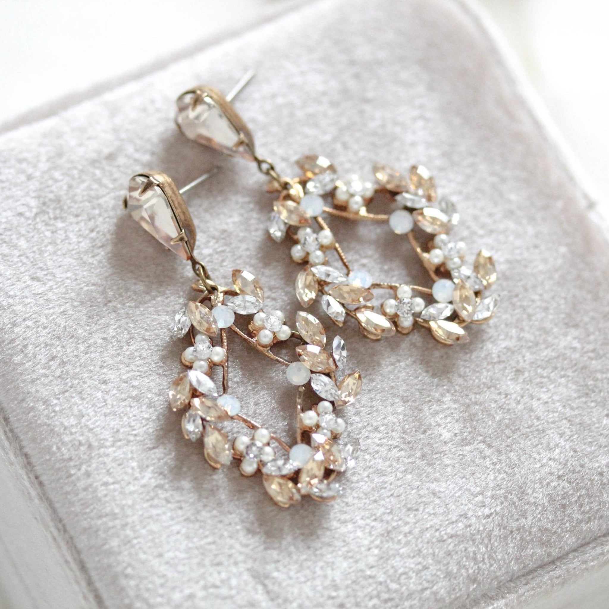 Antique gold crystal Bridal earrings - AUDRA - Treasures by Agnes