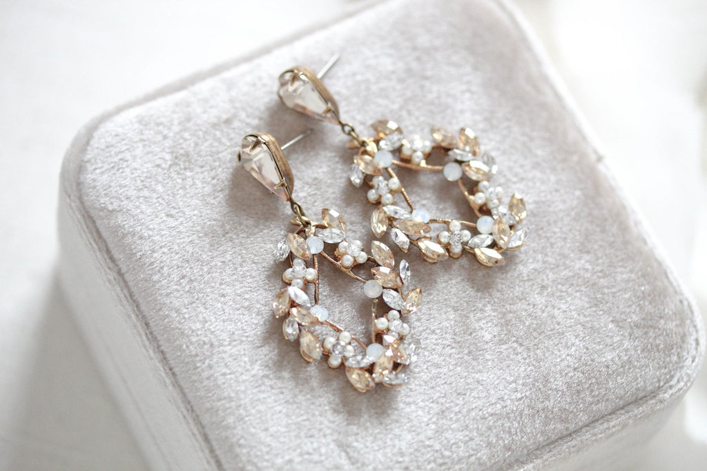 Antique gold crystal Bridal earrings - AUDRA - Treasures by Agnes