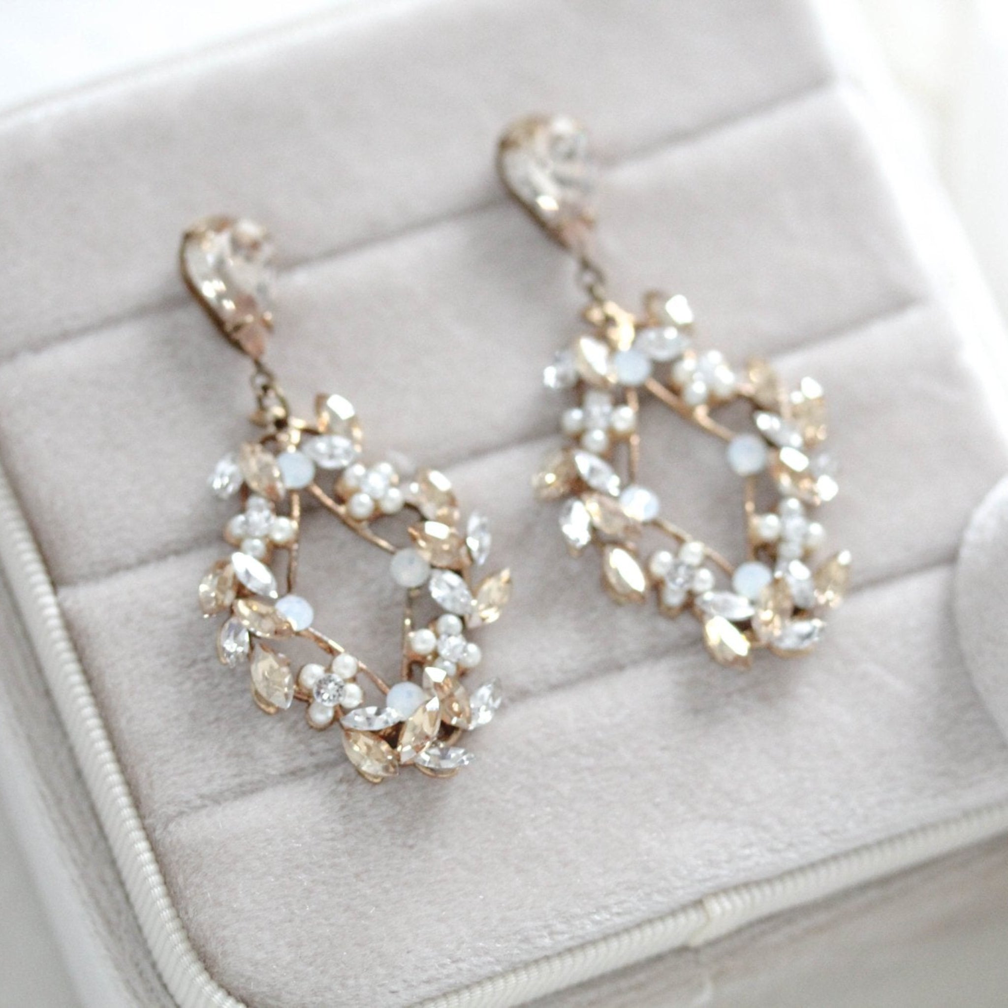 Antique gold crystal Bridal earrings - AUDRA - Treasures by Agnes