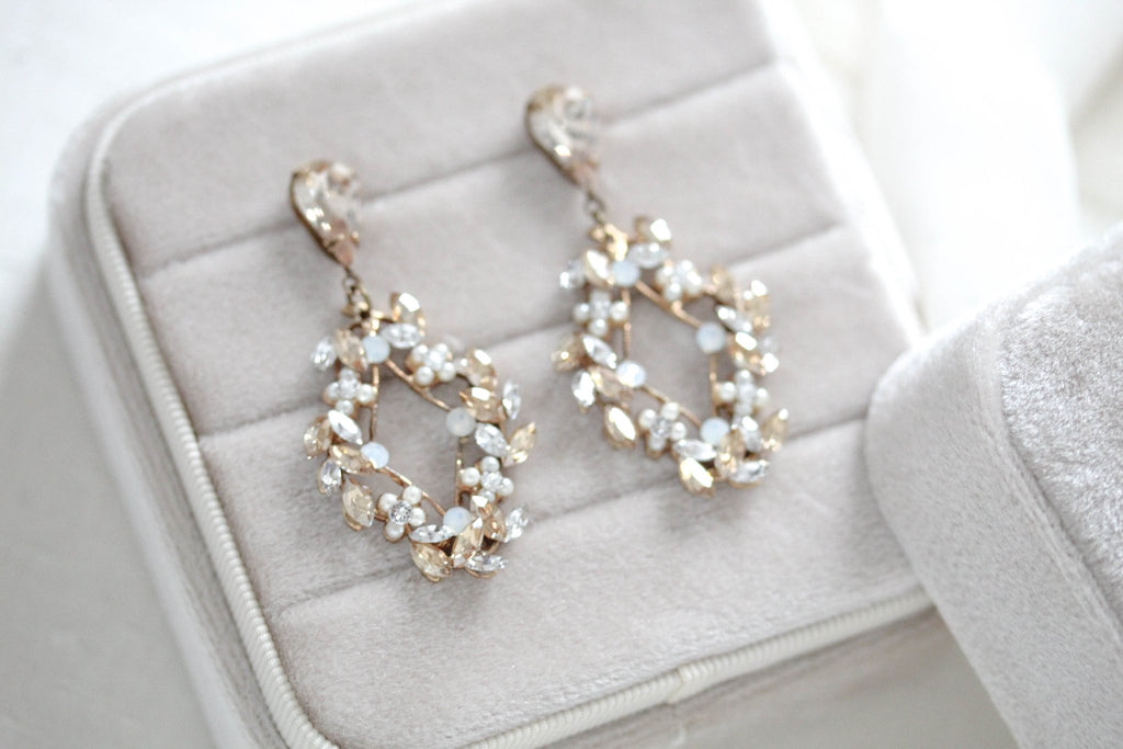 Antique gold crystal Bridal earrings - AUDRA - Treasures by Agnes