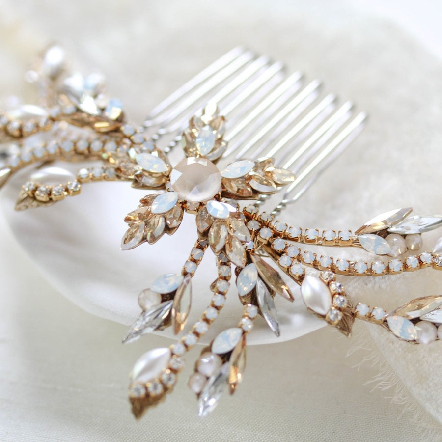 Antique gold Crystal Bridal hair comb accessory - AUDREY - Treasures by Agnes
