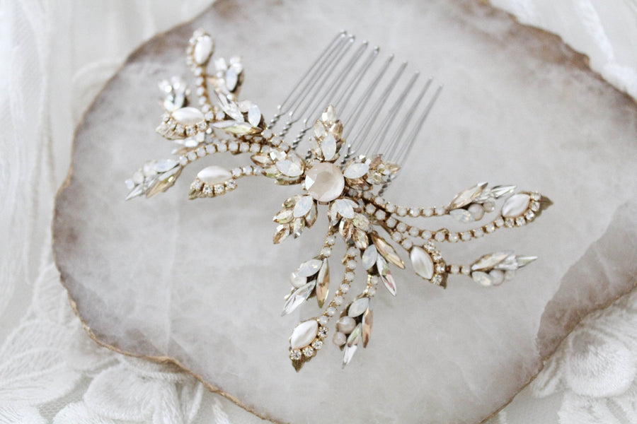 Antique gold Crystal Bridal hair comb accessory - AUDREY - Treasures by Agnes