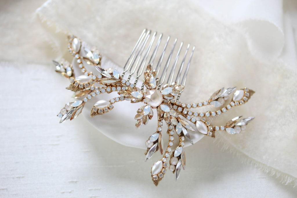 Antique gold Crystal Bridal hair comb accessory - AUDREY - Treasures by Agnes