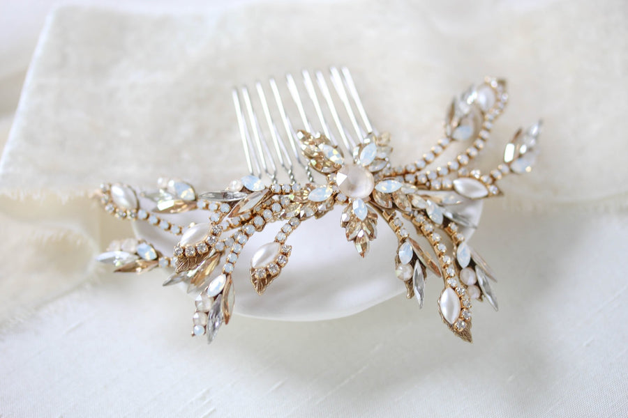 Antique gold Crystal Bridal hair comb accessory - AUDREY - Treasures by Agnes