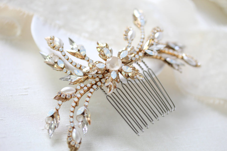 Antique gold Crystal Bridal hair comb accessory - AUDREY - Treasures by Agnes