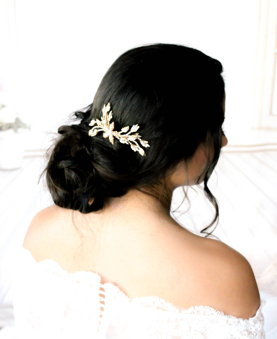 Antique gold Crystal Bridal hair comb accessory - AUDREY - Treasures by Agnes