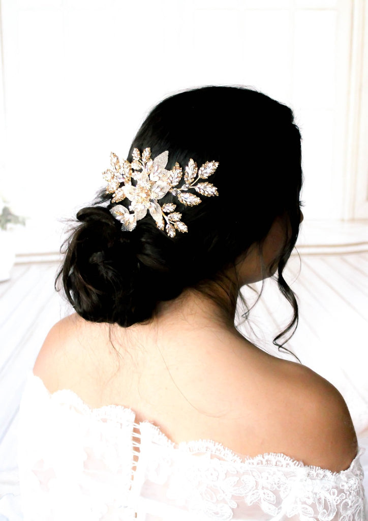 Antique gold crystal Bridal hair comb headpiece - GABRIELLA - Treasures by Agnes