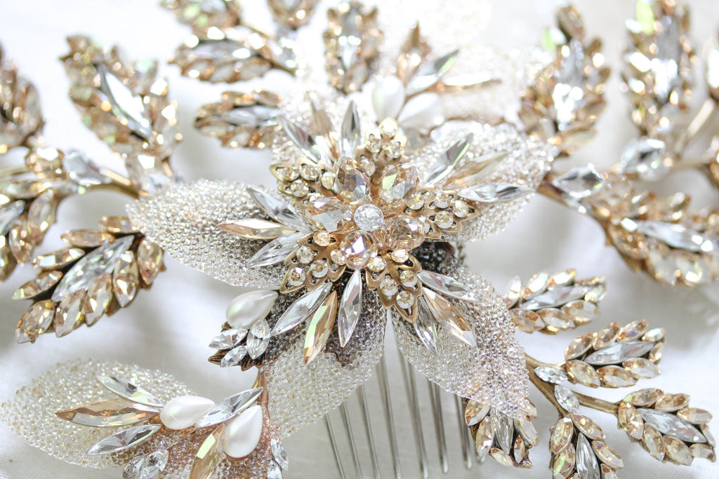 Antique gold crystal Bridal hair comb headpiece - GABRIELLA - Treasures by Agnes