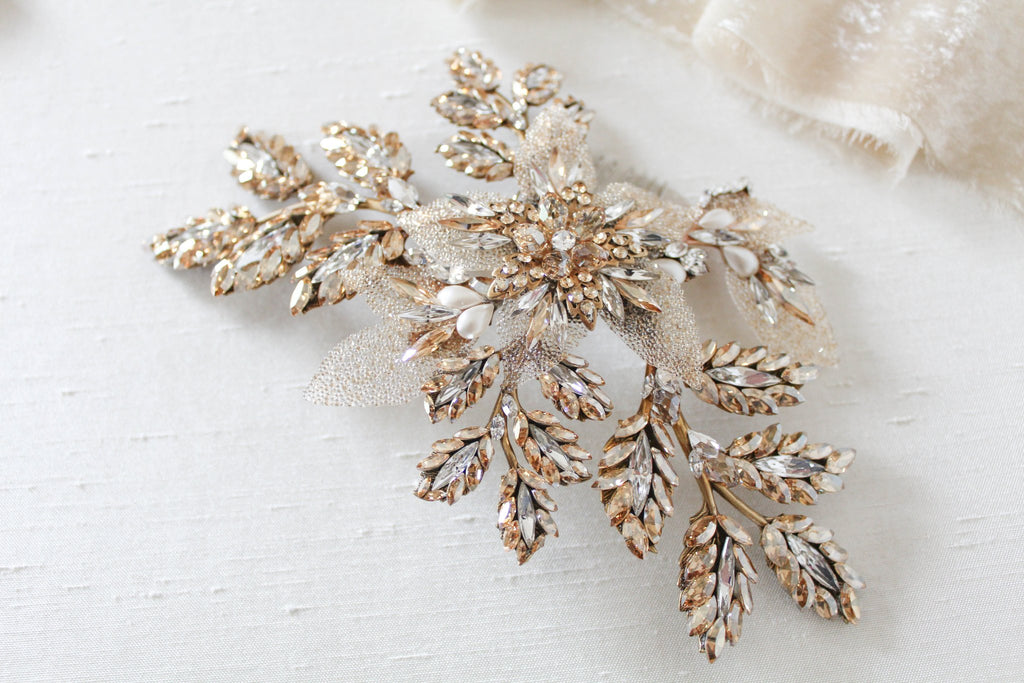 Antique gold crystal Bridal hair comb headpiece - GABRIELLA - Treasures by Agnes