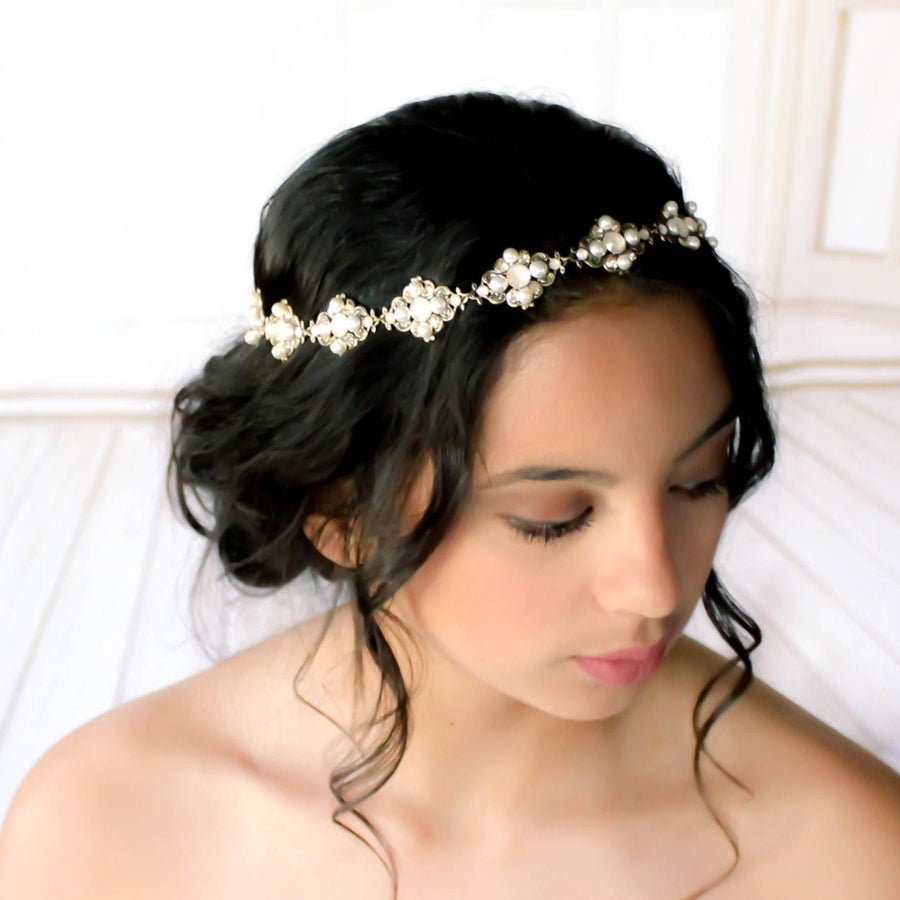 Antique gold crystal Bridal headband - ASHLYN - Treasures by Agnes