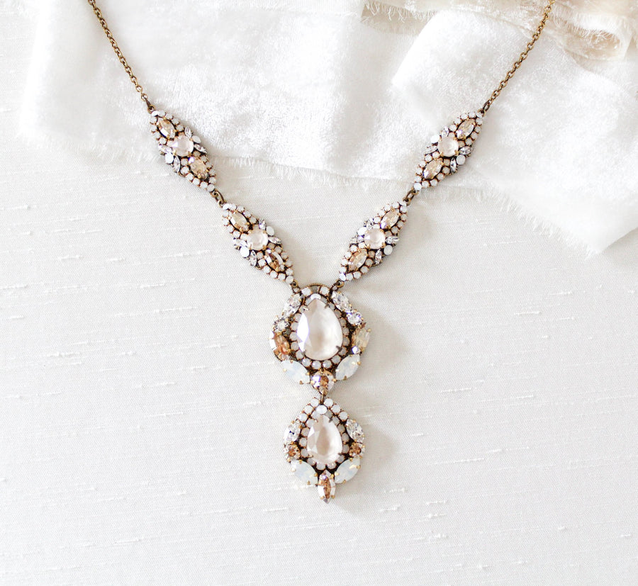 Antique gold crystal Bridal statement necklace - GIANNA - Treasures by Agnes