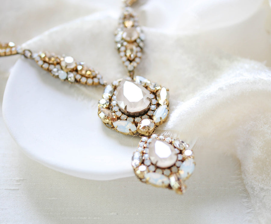 Antique gold crystal Bridal statement necklace - GIANNA - Treasures by Agnes