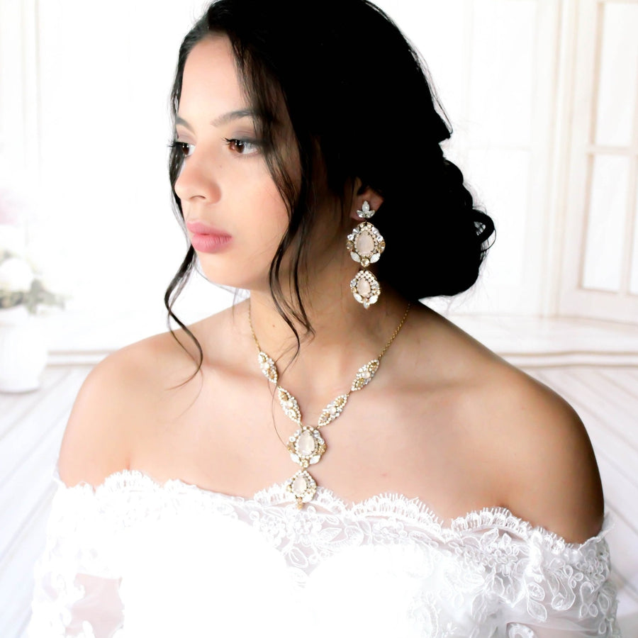Antique gold crystal Bridal statement necklace - GIANNA - Treasures by Agnes