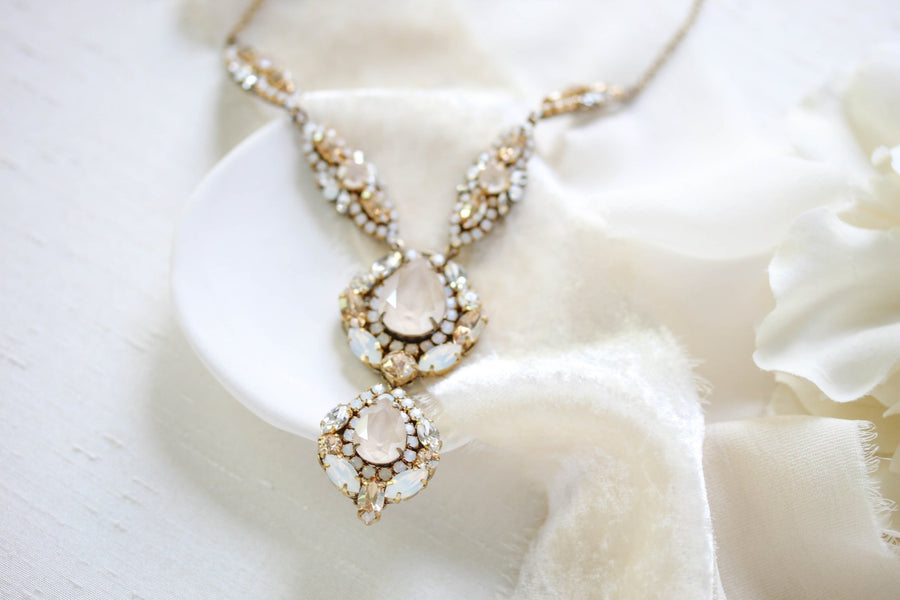 Antique gold crystal Bridal statement necklace - GIANNA - Treasures by Agnes