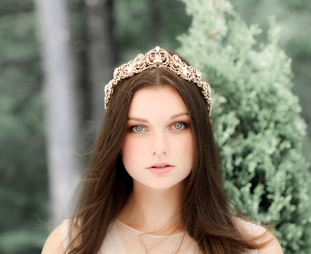 Antique gold crystal Bridal tiara crown - CHANDRA - Treasures by Agnes