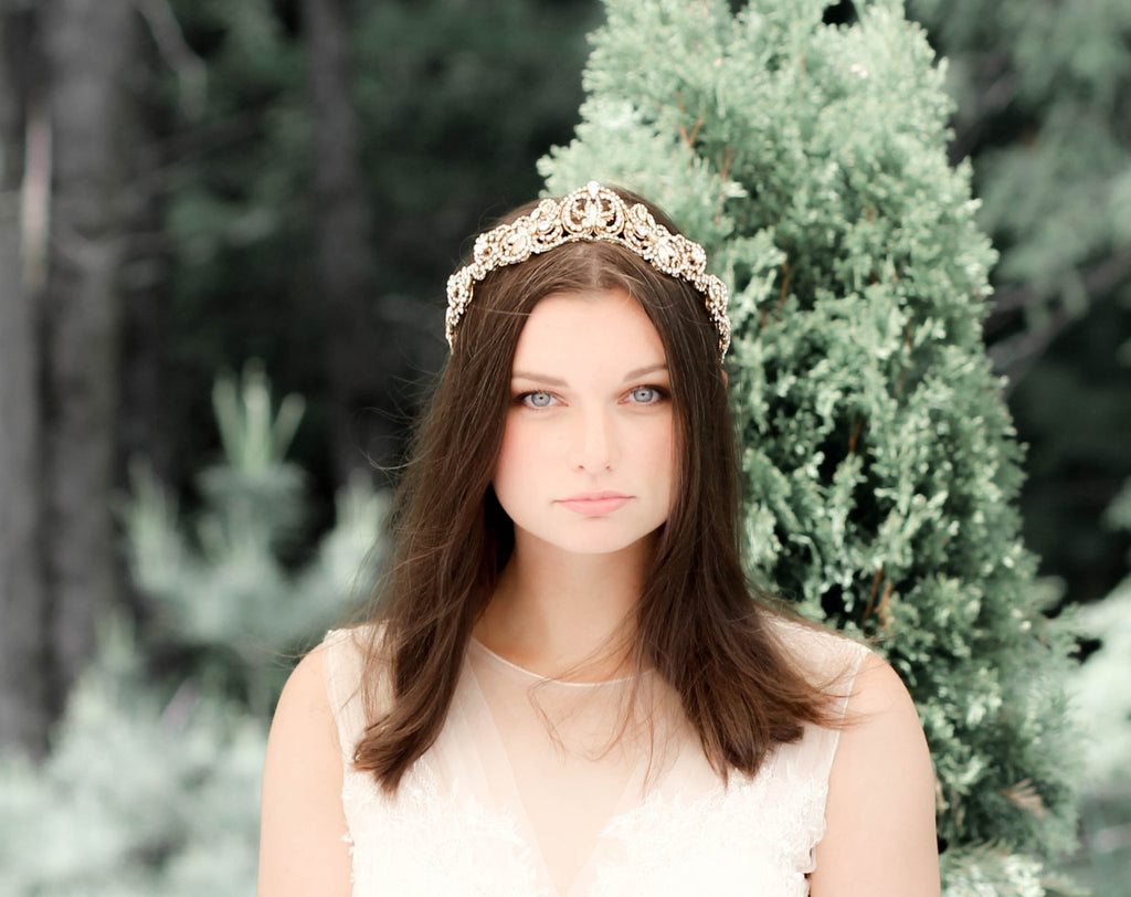 Antique gold crystal Bridal tiara crown - CHANDRA - Treasures by Agnes