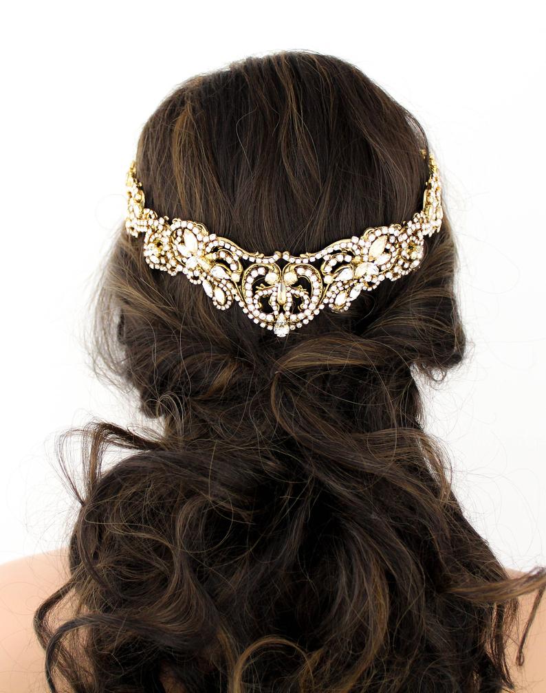 Antique gold crystal Bridal tiara crown - CHANDRA - Treasures by Agnes