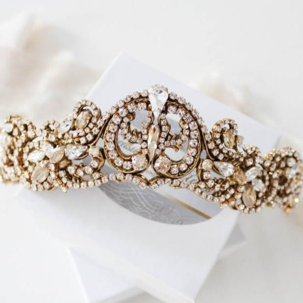 Antique gold crystal Bridal tiara crown - CHANDRA - Treasures by Agnes