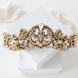 Antique gold crystal Bridal tiara crown - CHANDRA - Treasures by Agnes