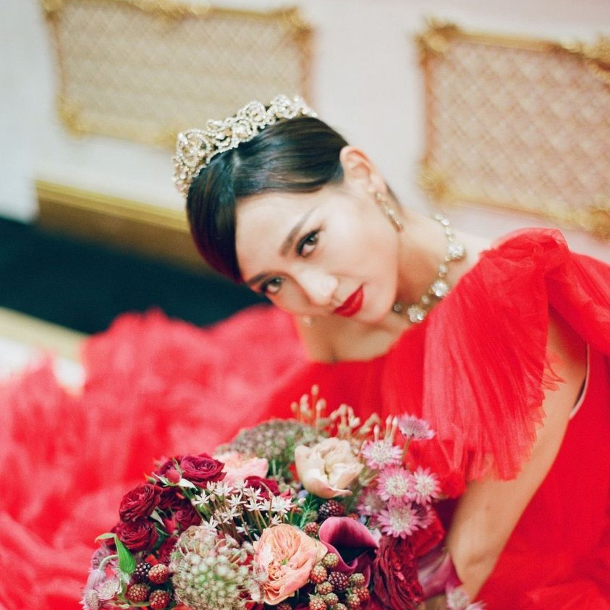 Antique gold crystal Bridal tiara crown - CHANDRA - Treasures by Agnes