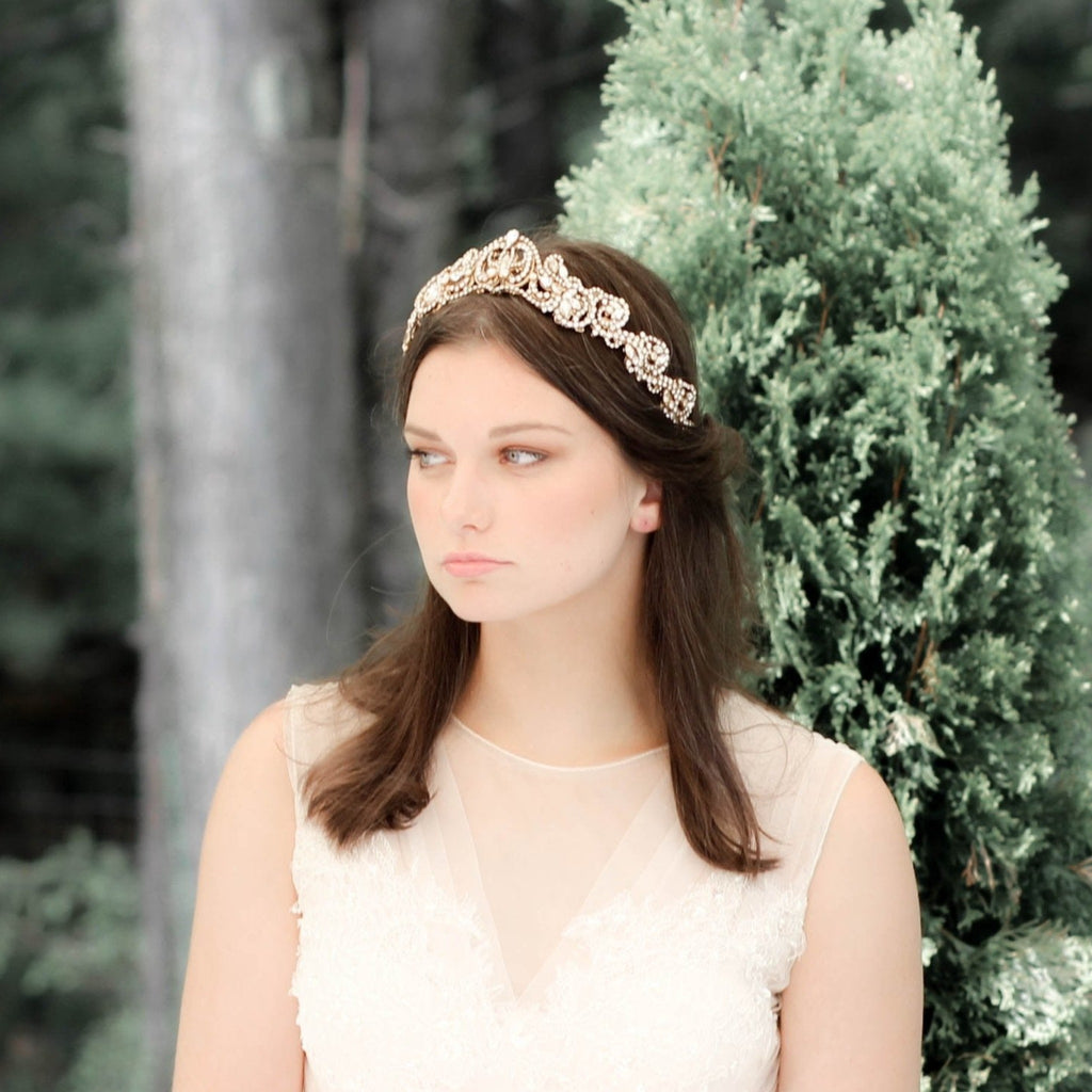 Antique gold crystal Bridal tiara crown - CHANDRA - Treasures by Agnes