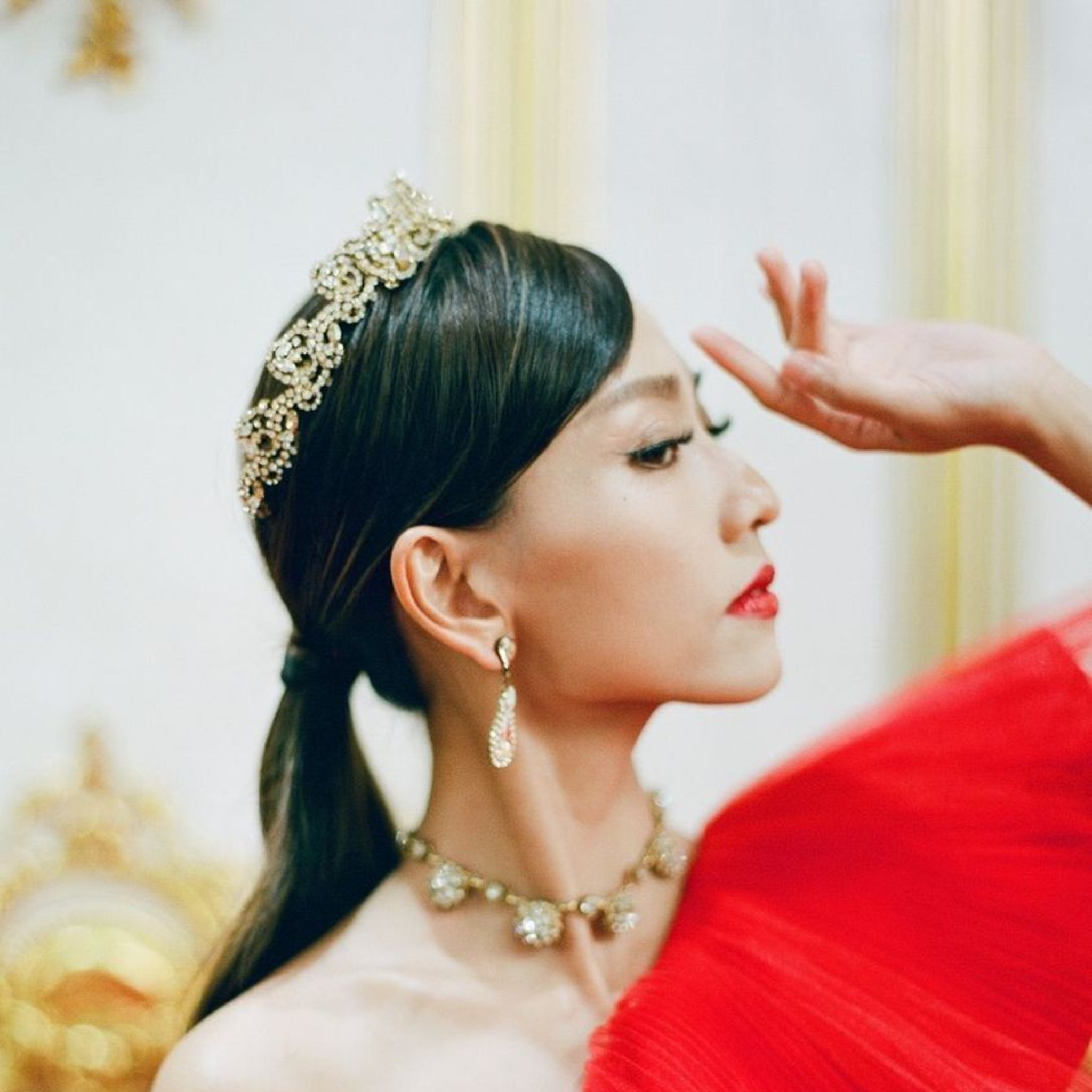 Antique gold crystal Bridal tiara crown - CHANDRA - Treasures by Agnes