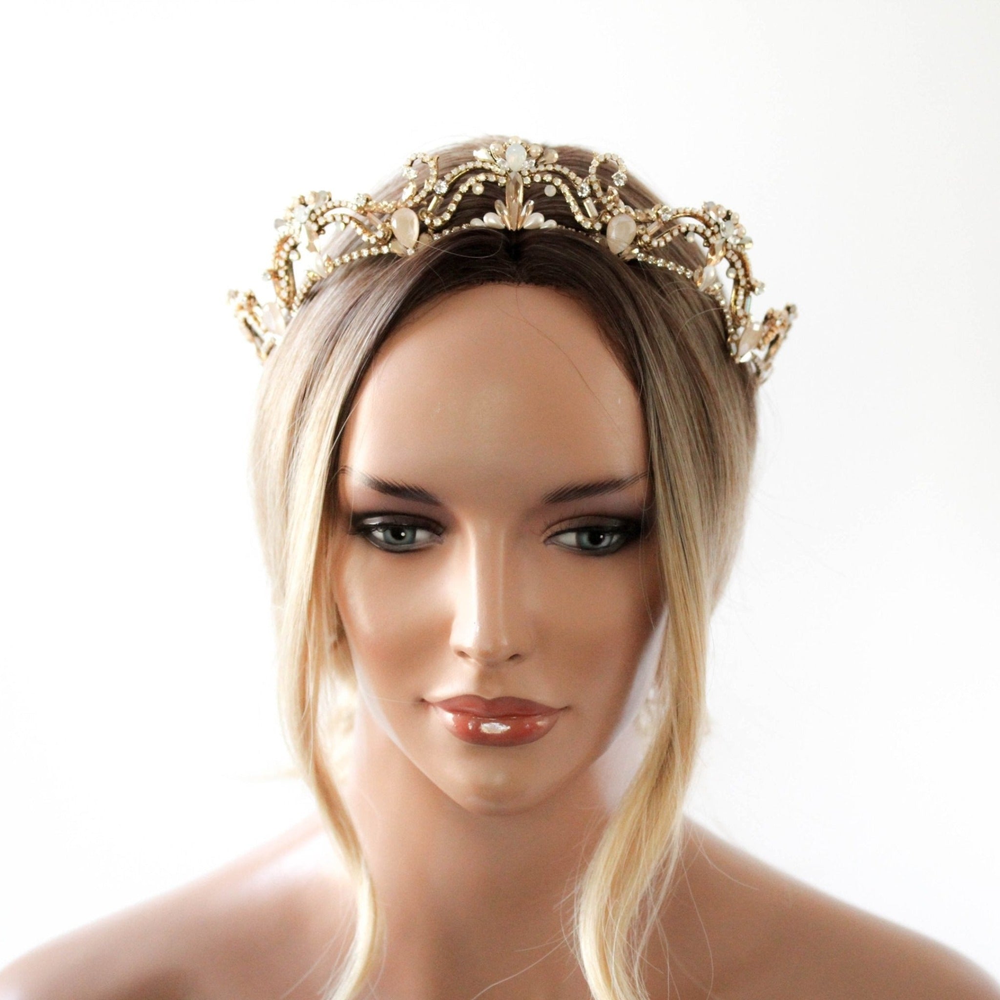 Antique gold crystal bridal tiara - ELIANA - Treasures by Agnes