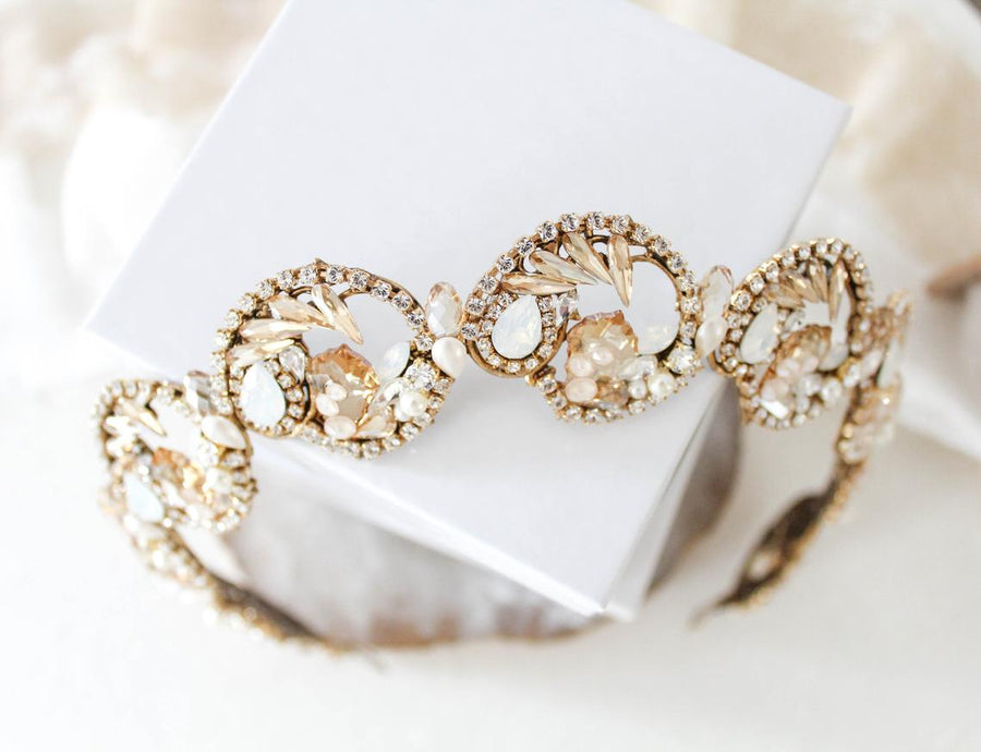 Antique gold crystal Bridal tiara - JOSEPHINE - Treasures by Agnes