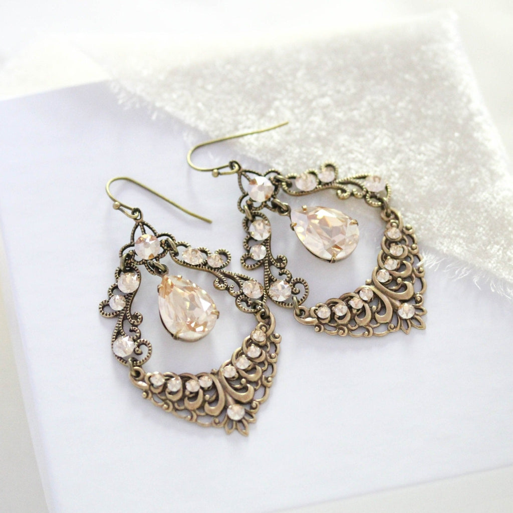 Antique gold Crystal Chandelier Bridal earrings - Treasures by Agnes