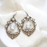 Antique gold Crystal Chandelier Bridal earrings - Treasures by Agnes