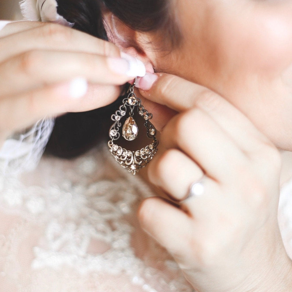 Antique gold Crystal Chandelier Bridal earrings - Treasures by Agnes