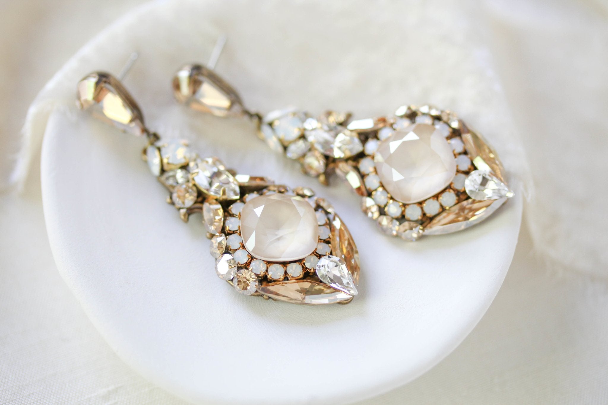 Antique gold Crystal chandelier earrings- LELAND - Treasures by Agnes