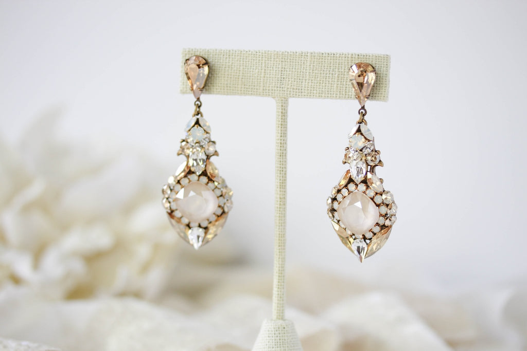 Antique gold Crystal chandelier earrings- LELAND - Treasures by Agnes