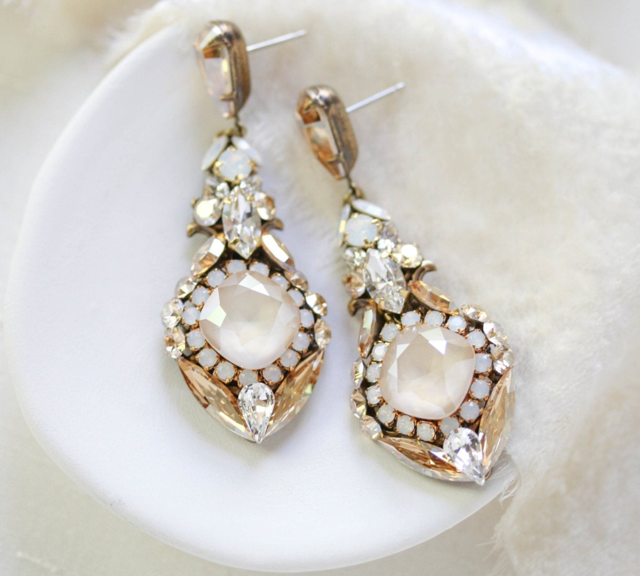 Antique gold Crystal chandelier earrings- LELAND - Treasures by Agnes