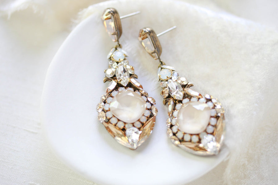 Antique gold Crystal chandelier earrings- LELAND - Treasures by Agnes