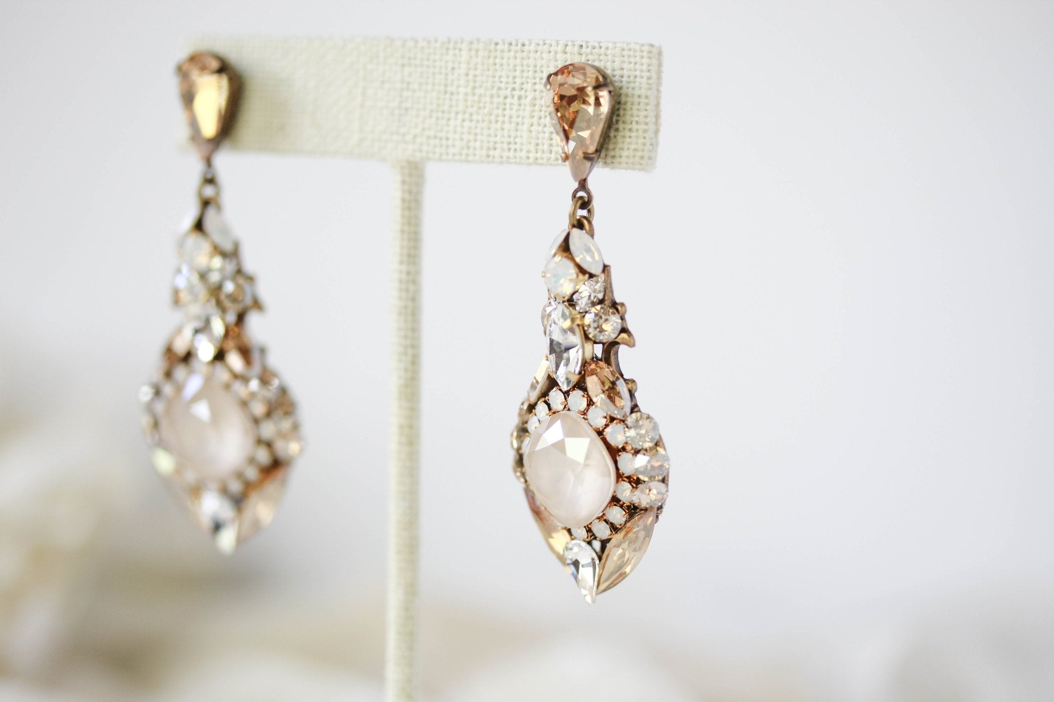 Antique gold Crystal chandelier earrings- LELAND - Treasures by Agnes