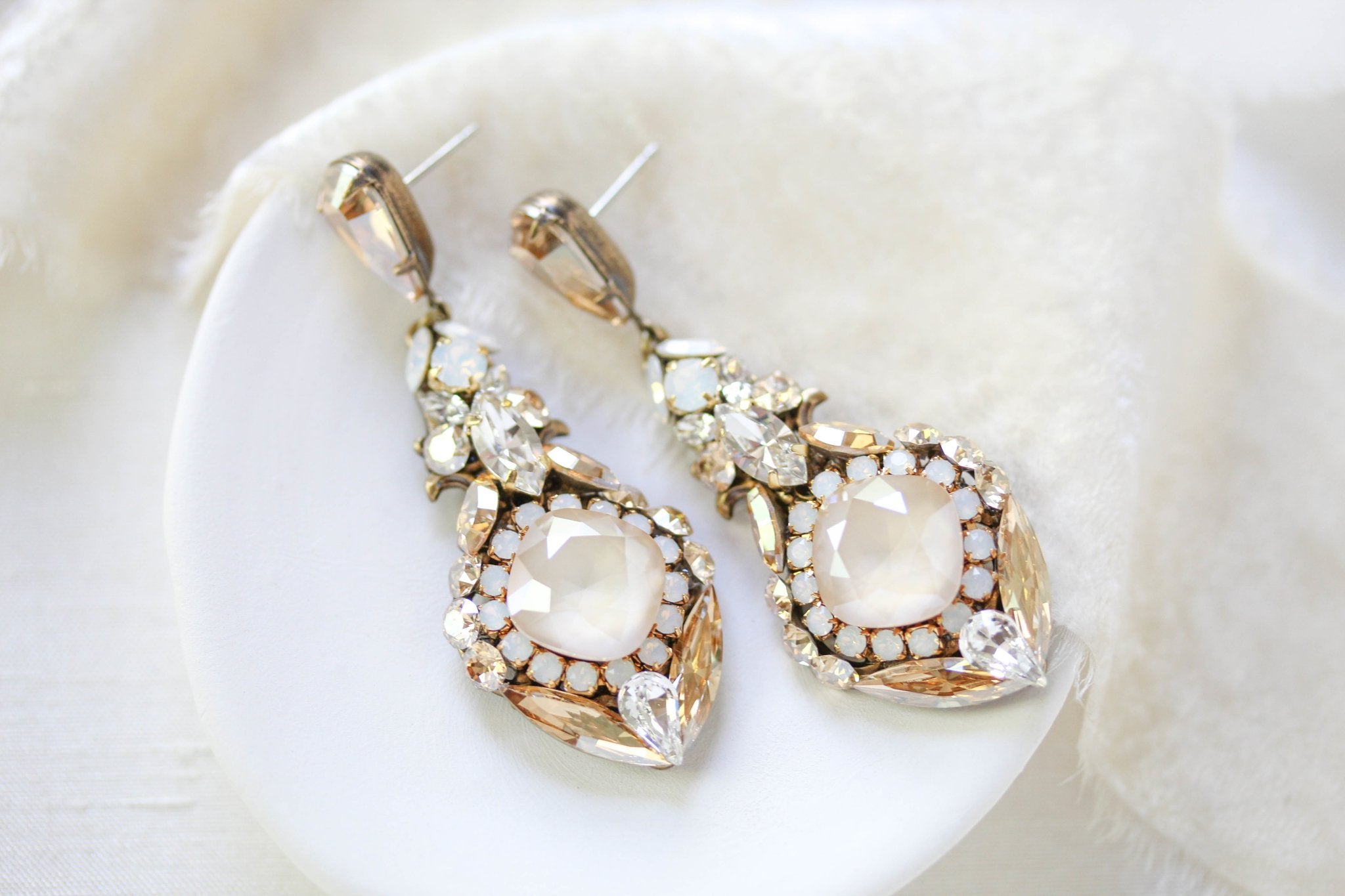 Antique gold Crystal chandelier earrings- LELAND - Treasures by Agnes