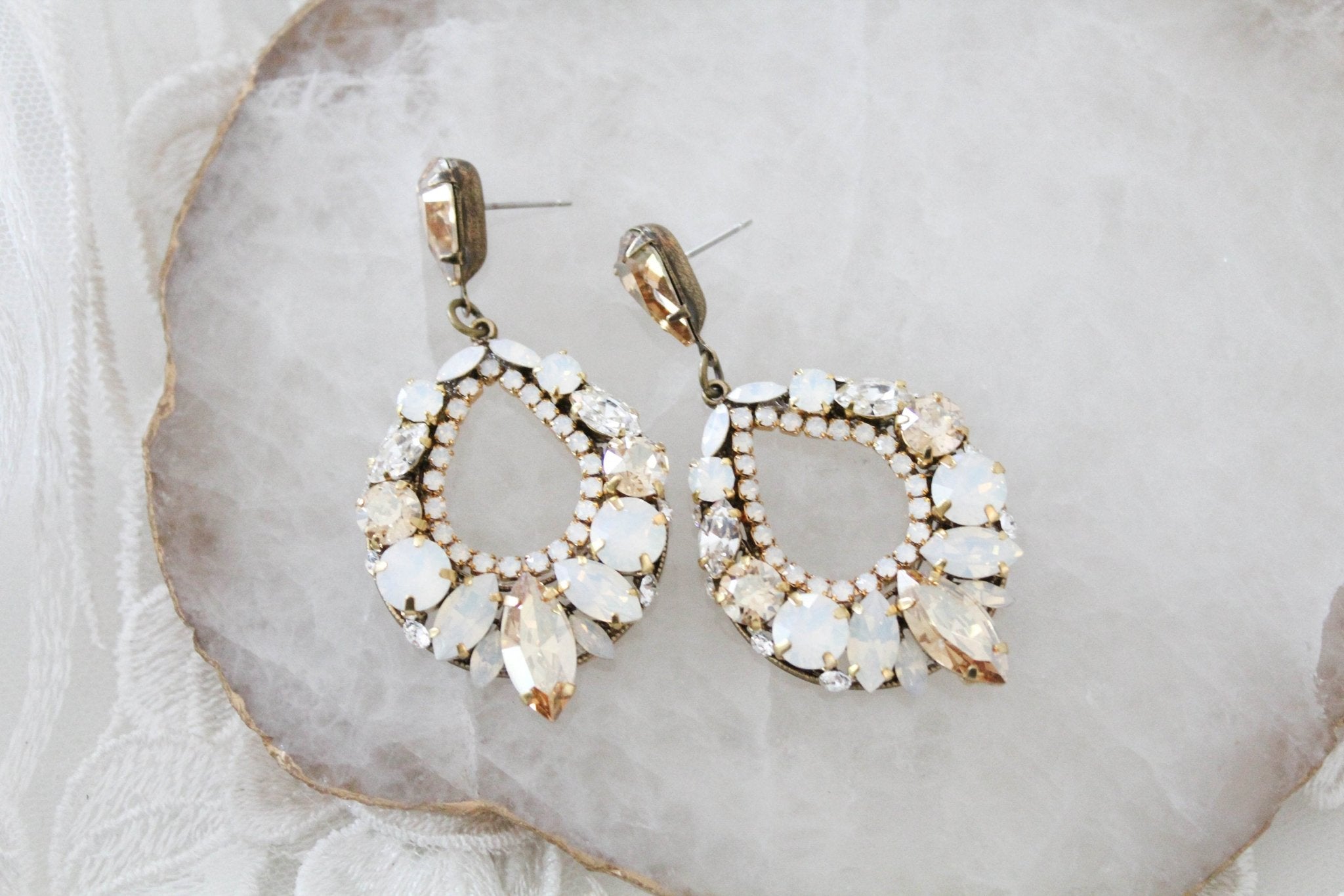Antique gold crystal hoop earrings for Bride- QUINN - Treasures by Agnes