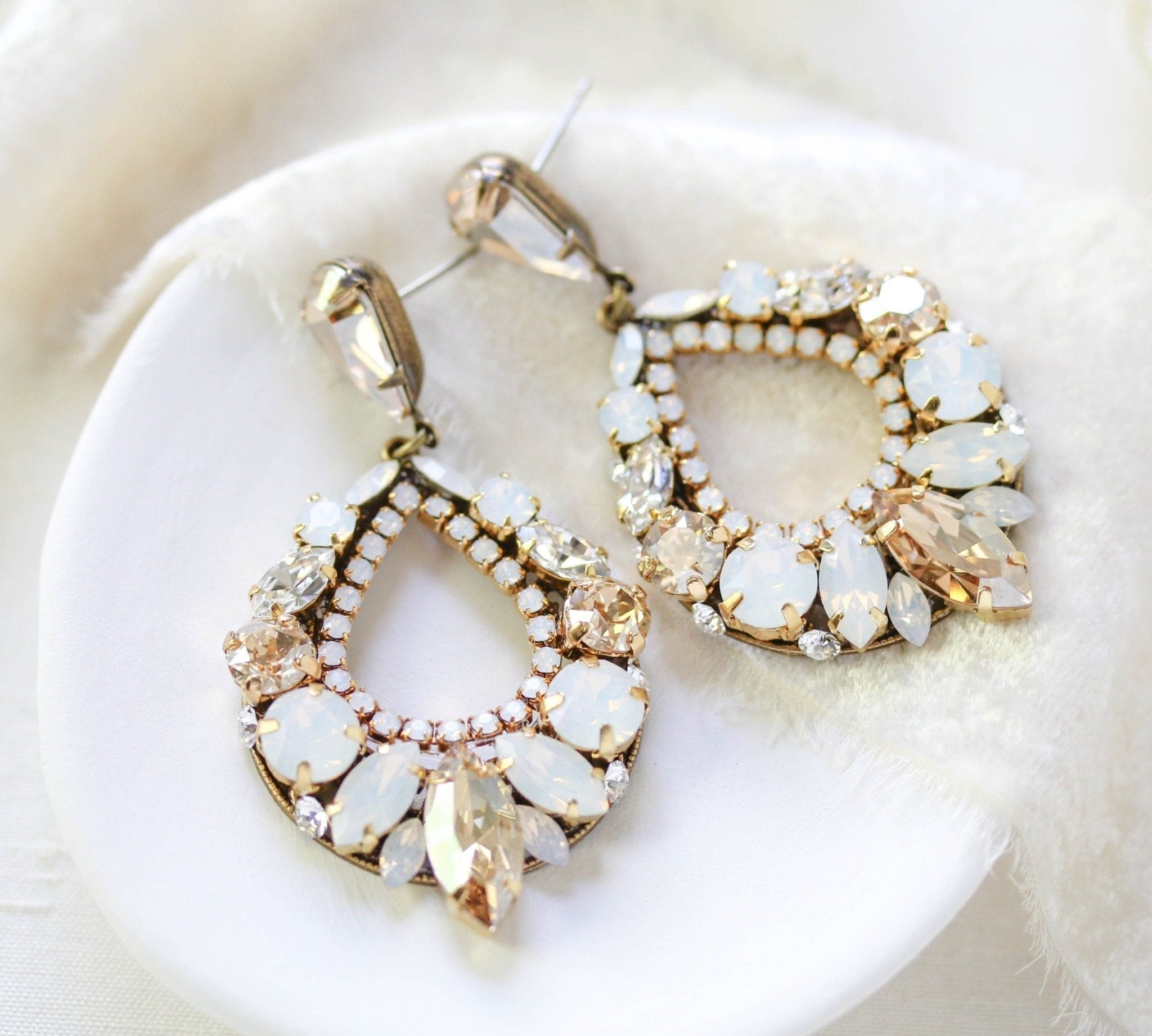 Antique gold crystal hoop earrings for Bride- QUINN - Treasures by Agnes