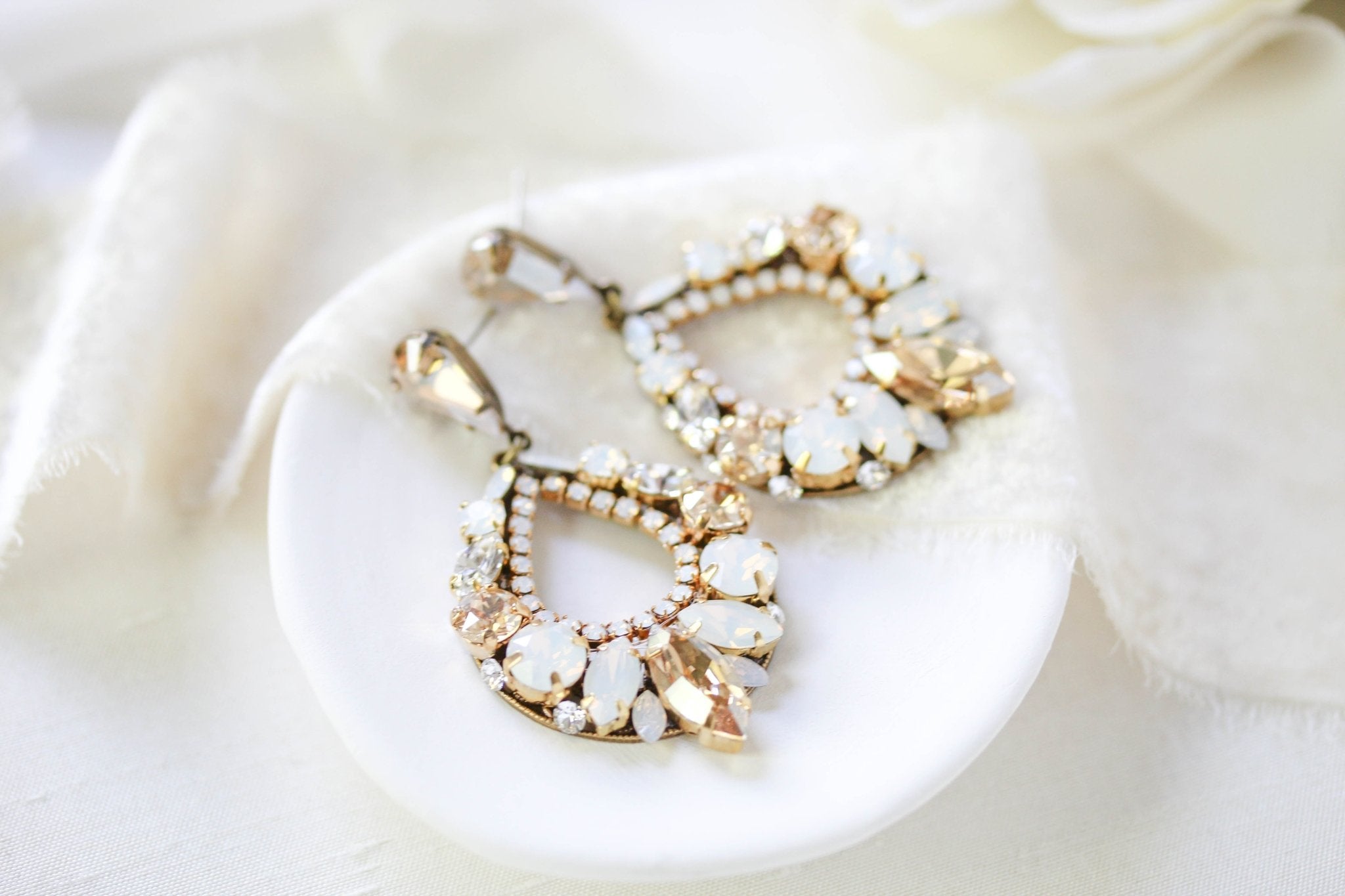Antique gold crystal hoop earrings for Bride- QUINN - Treasures by Agnes